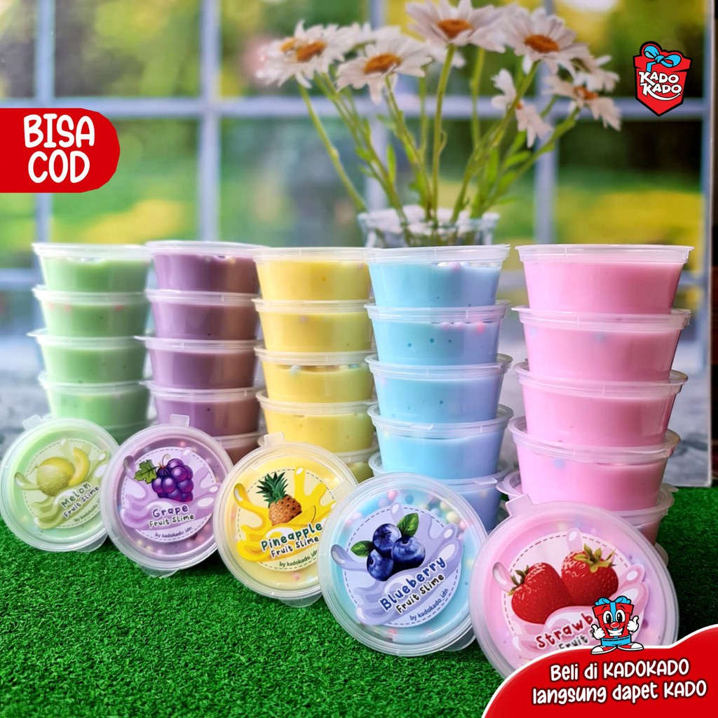 Slime buah buahan Set fruit slime(isi 5 varian warna dan 5 rasa buah) FREE FLOAM / set boba slime tu