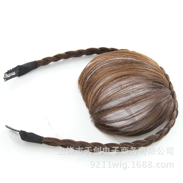 PK poni clip klip kepang braid bang hair clip rambut palsu extension - Dark Brown