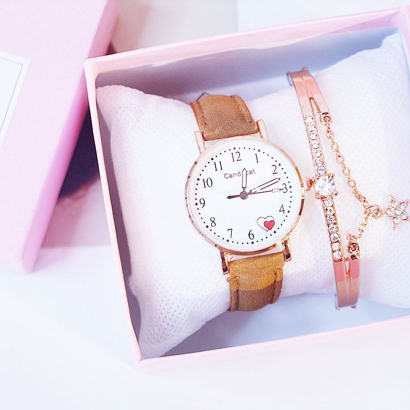 {BAYAR DI TEMPAT} Jam Tangan Love CandyCat Strap PU Casual Analog Gaya Korea Untuk Wanita Fashion