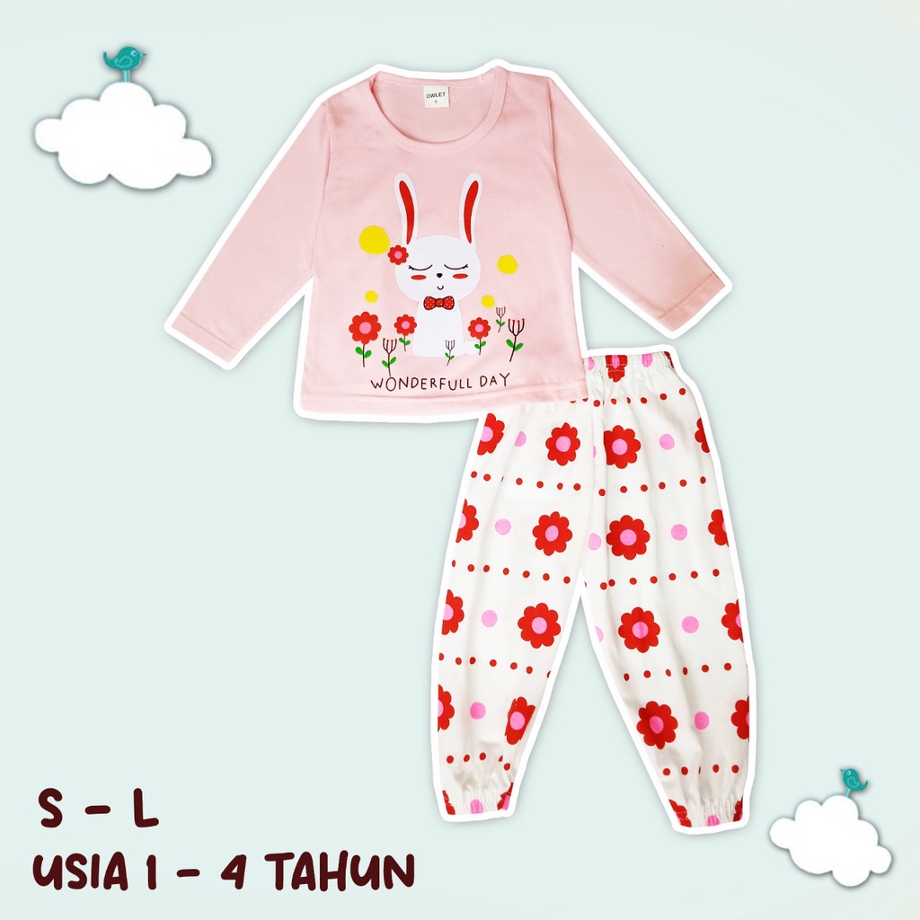 Owlet - setelan anak / piyama anak bergambar / piyama panjang / baju tidur anak