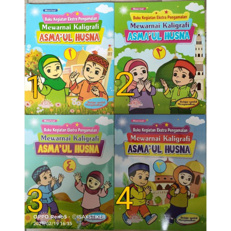 buku paud TK mewarnai kaligrafi asma'ul husna