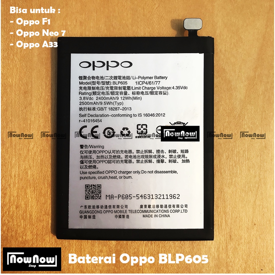 Baterai Oppo F1 F1F Neo 7 A33 A33W A35 BLP605 BLP 605 Original Batre Batrai Battery HP