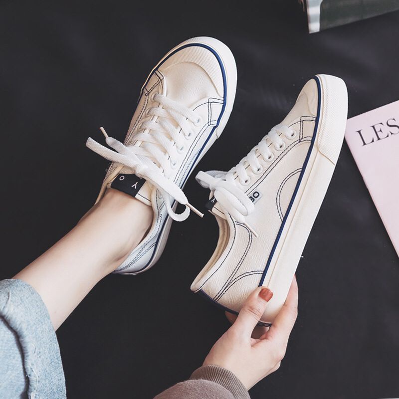 [ PAKAI DUS SEPATU ] IDEALIFESHOES Sepatu Wanita Sneaker Putih Garis Biru Import Sport Sepatu Casual Korea Style Murah