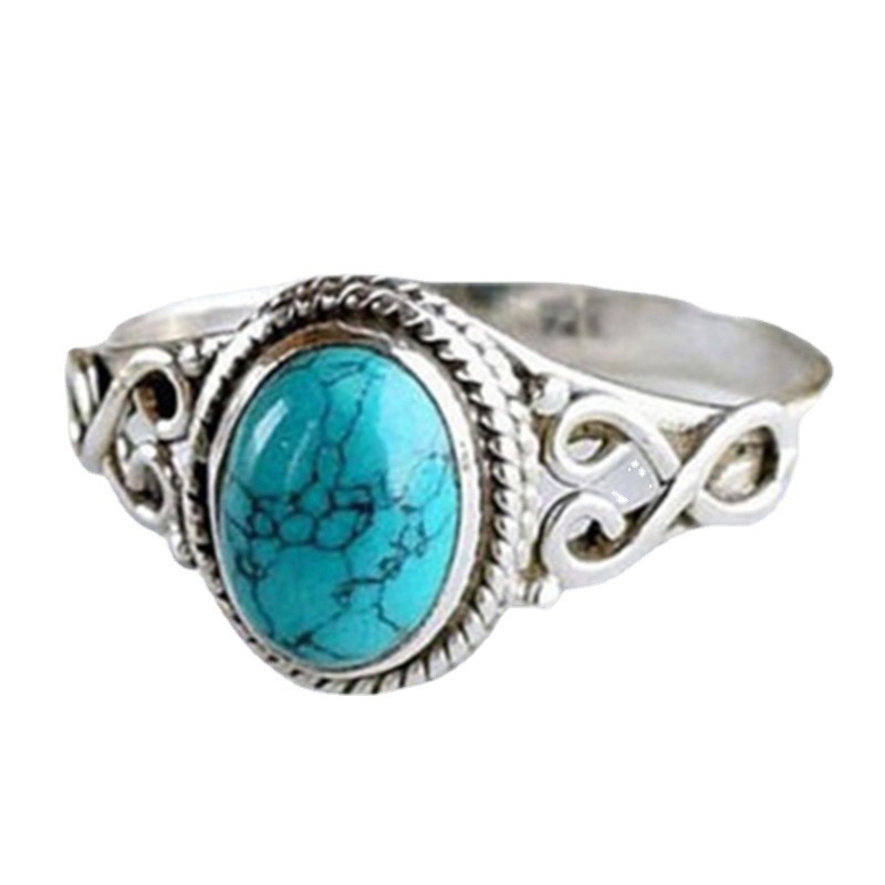 Fancyqube Antique Jewelry 925 Sterling Silver Turquoise Natural Gemstone Bride Wedding Engagement Vintage Ring Gifts Size 6-10