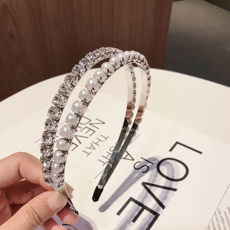 Headband Mutiara Berlian Imitasi Ganda Untuk Aksesoris Rambut Pesta Pernikahan