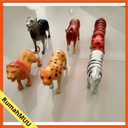MAINAN Anak ANIMAL WORLD ISI 6 Figure Set Miniatur Wild Animal Hewan Karet Besar RumahMUU