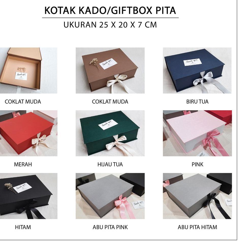 

Hadir Terlaris Kotak Kado/Giftbox Pita uk. 25 x 20 x 7 cm