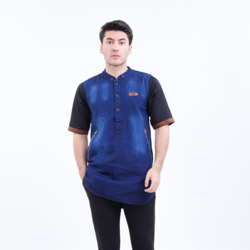 Baju Koko Jeans Pria Original Progressman/Kurta Koko Pria Terbaru/Koko Denim Reglan Pria Dewasa Teru