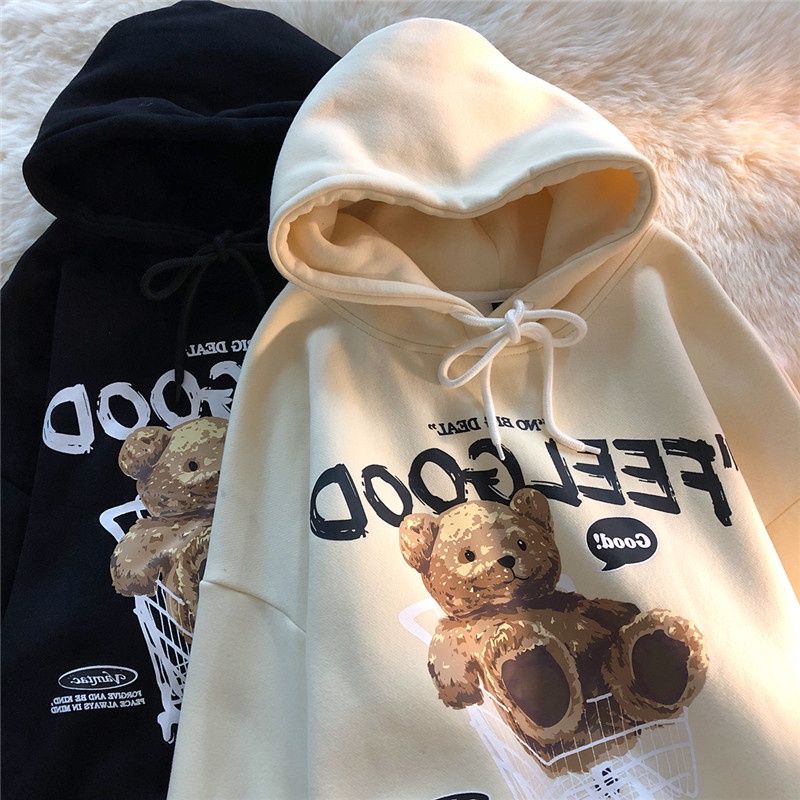 Promo COD Hoodie Couple Pasangan Pria Wanita Brown Bear Men &amp; Women Casual Oversize Hoodies Long Sleeve Pullovers Thicken Couple Hoodie Hooded Sweater Velvet Couple Clothes