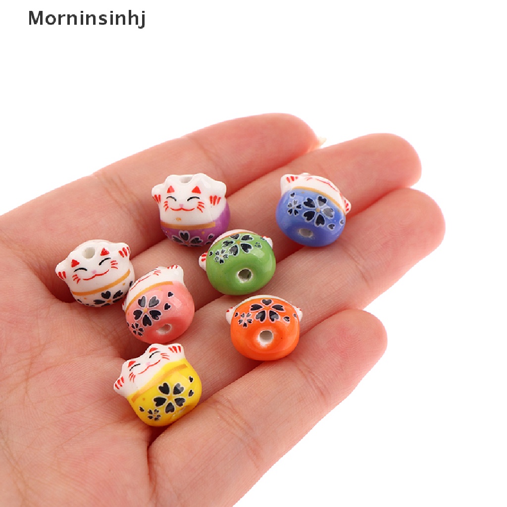 Mornin 5Pcs 14mm Lucky Cat Ceramic Beads Diy Gelang Kalung Aksesoris Lubang Longgar Perhiasan Manik-Manik Porselen Untuk Membuat Perhiasan Gelang Hadiah id