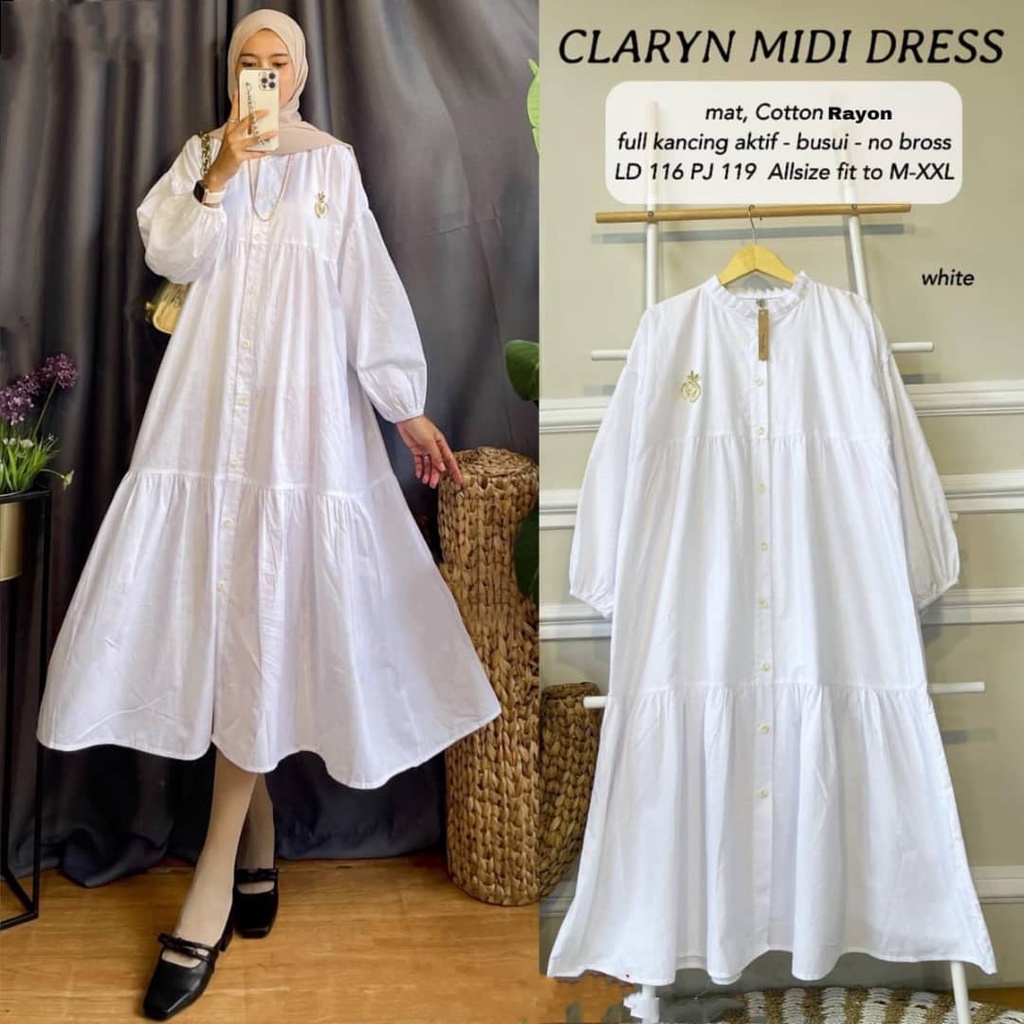 Baju CLARYN MIDI DRESS BL Bahan KATUN RAYON Gamis Maxi Wanita Terbaru 2021 Maxy Dress Muslim Terbaru Dress Gaun Dewasa Gamis Syari