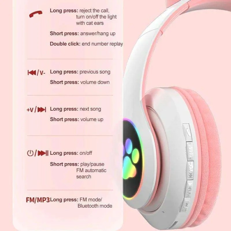 HEADPHONE CAT EAR BLUETOOTH WIRELESS STN 028 / HEADPHONE BLUETOOTH / HEADPHONE KUCING LED GAMING