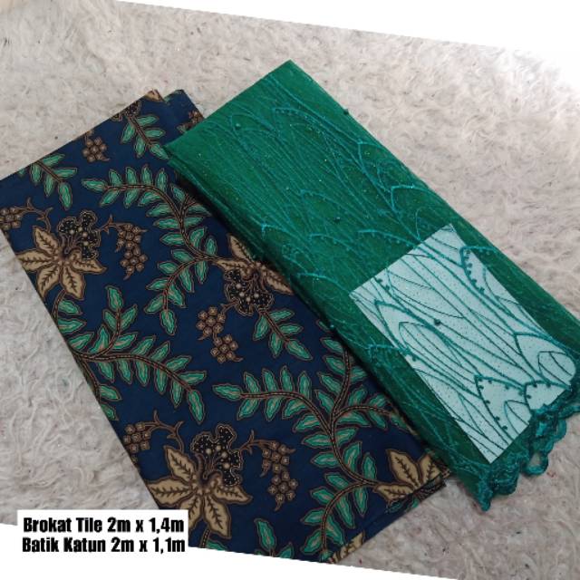 Set bahan kebaya hijau botol,  brokat tile,  toko kain