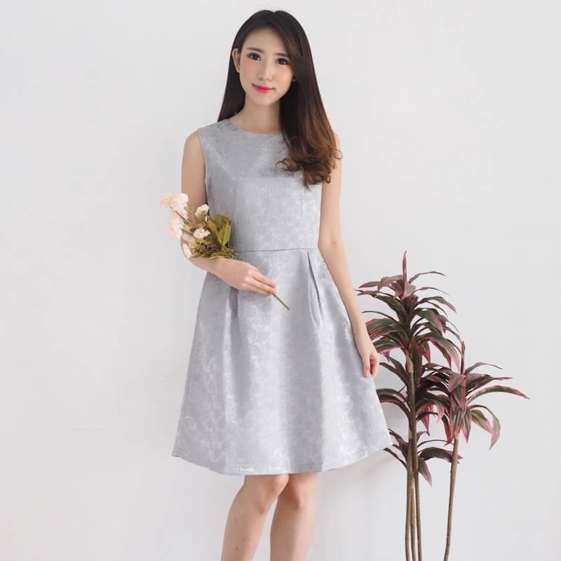 TJ121 - SAMANTHA DRESS / Dress Pesta Wanita Kekinian Fashion Trendy / Terusan Navy Tosca Cream Grey