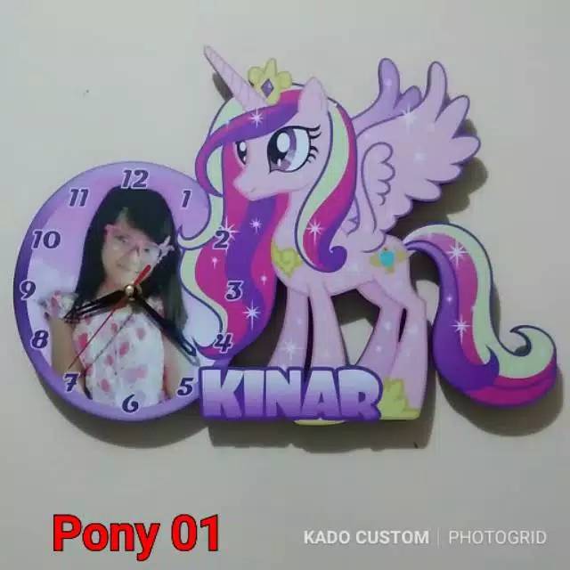 Jam dinding bingkai foto karakter kartun unicorn / little pony hadiah gift kado custom ulang tahun