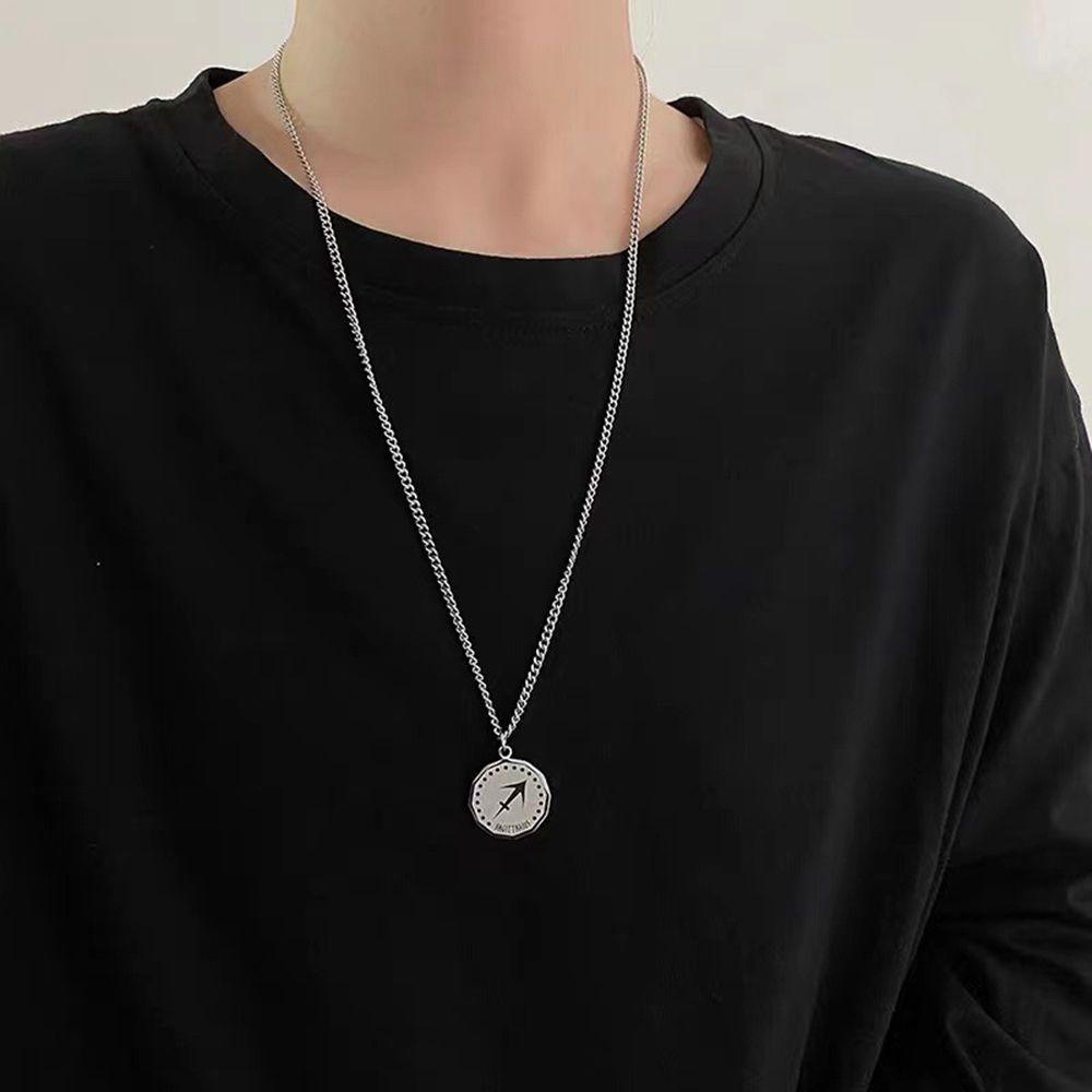 Mxbeauty Dua Belas Rasi Bintang Kalung Mewah Temperamen Surat Koin Pasangan Kalung Baja Titanium Perempuan Sweater Rantai