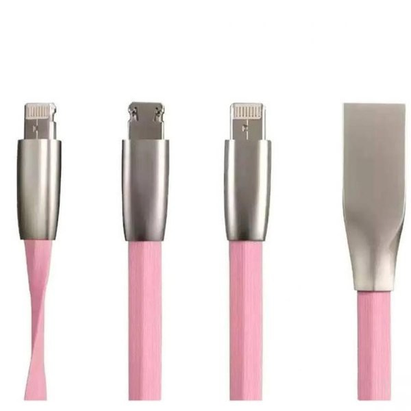 Kabel Data USB 2 in 1 Zinc For Iphone Dan android - Pink