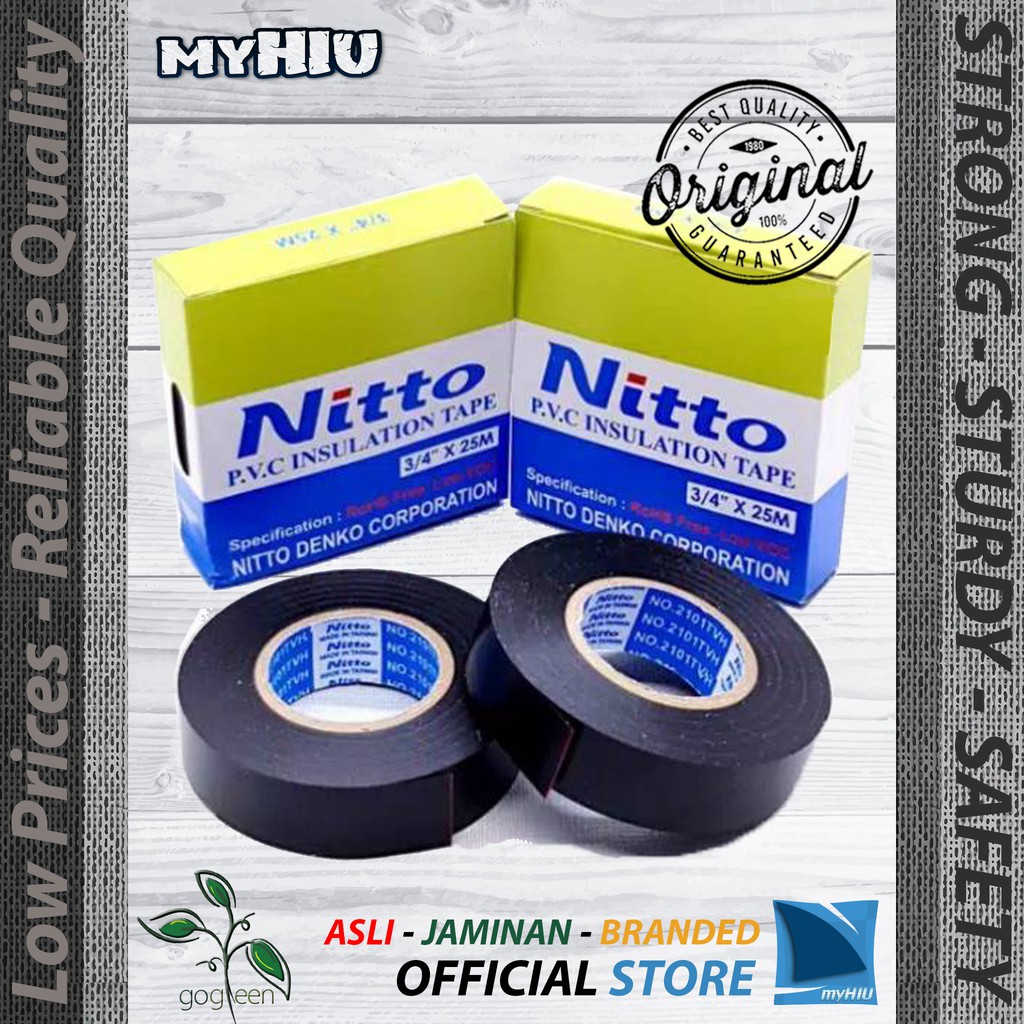 Isolasi Kabel Listrik 19 mm x 25 meter PVC Hitam ORIGINAL NITTO