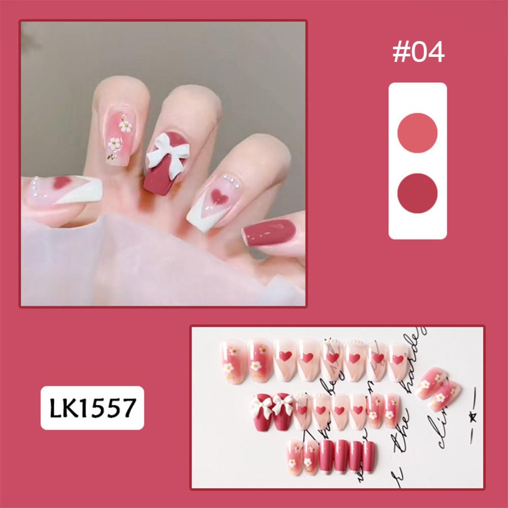 Timekey 24pcs / set Kuku Palsu Panjang Desain Pita Bisa Dilepas Untuk Manicure / Nail Art A7K9