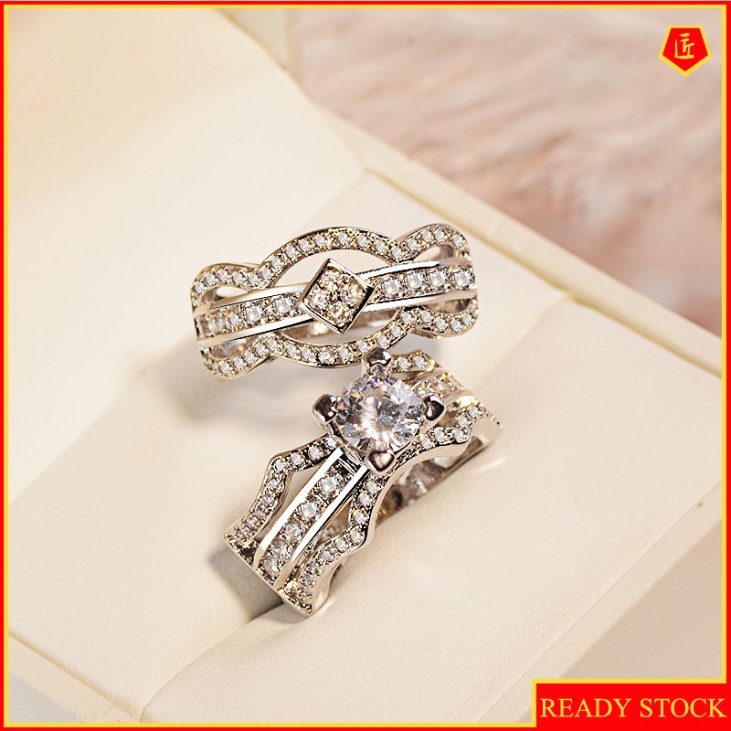 [Ready Stock]Fashion Elegant Full Diamond Ring Set