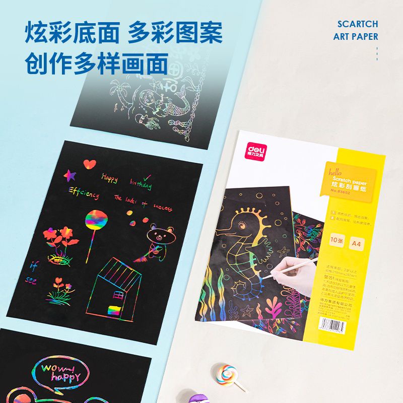 

HJK DELI GOLDEN RAINBOW PAINTING SCRATCH ART BLACK PAPER KERTAS HITAM GAMBAR GOSOK CORET PELANGI