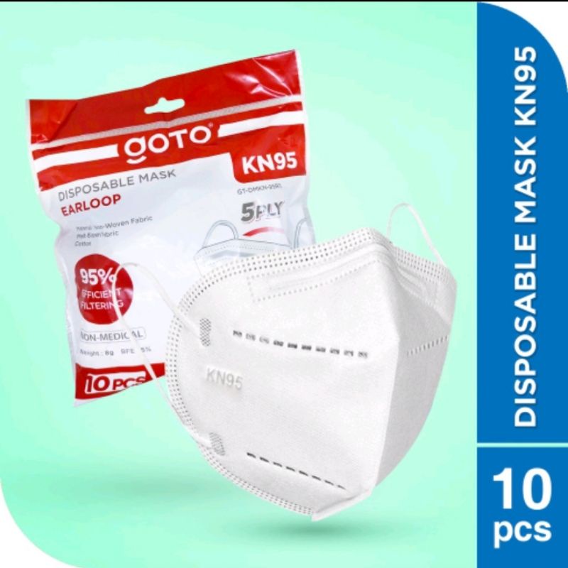 Masker KN95 GOTO Putih Hitam 5 Ply Isi 10 pcs