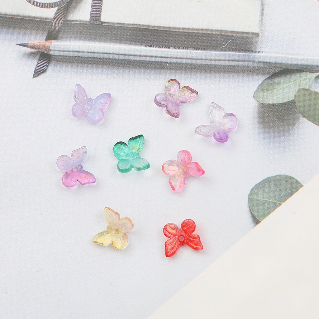 10 Buah dari 11 Mm Gradien Kaca Berbentuk Kupu-kupu Spacer Manik-manik Membuat Perhiasan Jepit Rambut Gelang DIY Aksesori Anting-Anting Gelang