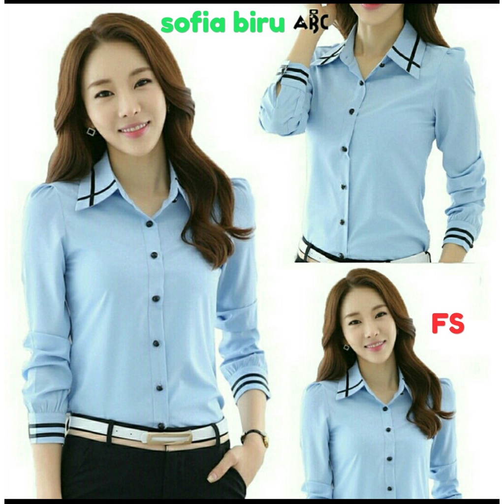 kemeja/baju cewek/kemeja biru/blouse biru/atasan wanita/baju biru