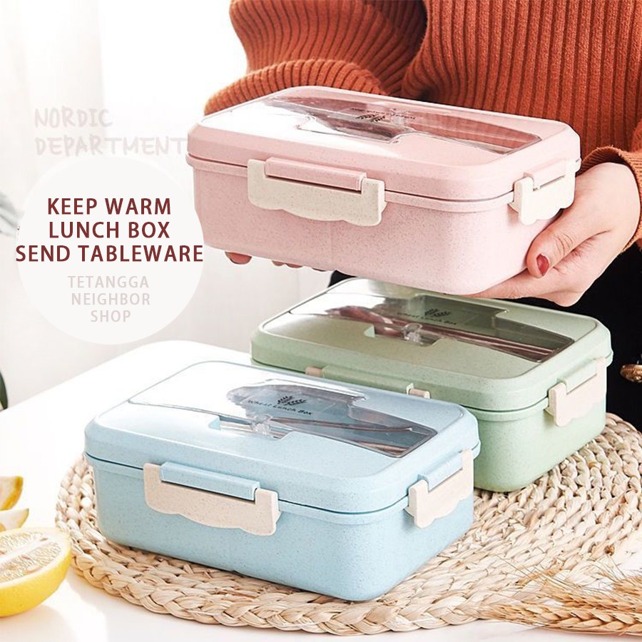 ERCHAN - Kotak Makan 4 in 1 / Tempat Makan Satu Set / Kotak Bekal Makan Jerami Gandum Lunch Box