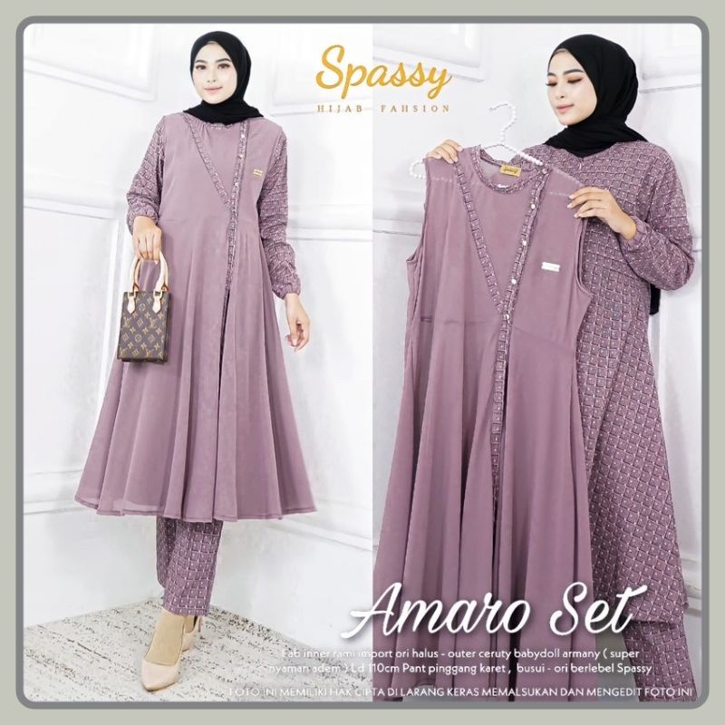 OFFICIAL STORE - AMARO SET BY SPASSY HIJAB ORIGINAL - BAJU SET SPASSY TERBARU - SETELAN CELANA WANIT