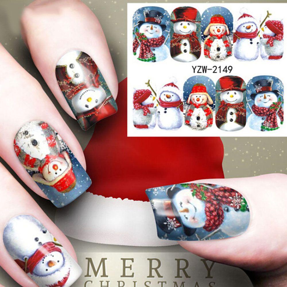 Solighter Nail Art Stiker Hot Santa Claus Snowflakes Snowmen Dekorasi Stiker