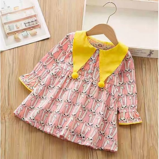 Promo !! Dress anak cewek imut / dress many angry rabbit  import ukuran 1-2tahun (pink kuning)