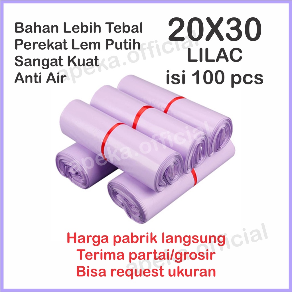 Plastik Polymailer Polymer Polimer Packingan Online Shop Amplop Plastik Packing Olshop LILAC UNGU 20X30 isi 100 pcs