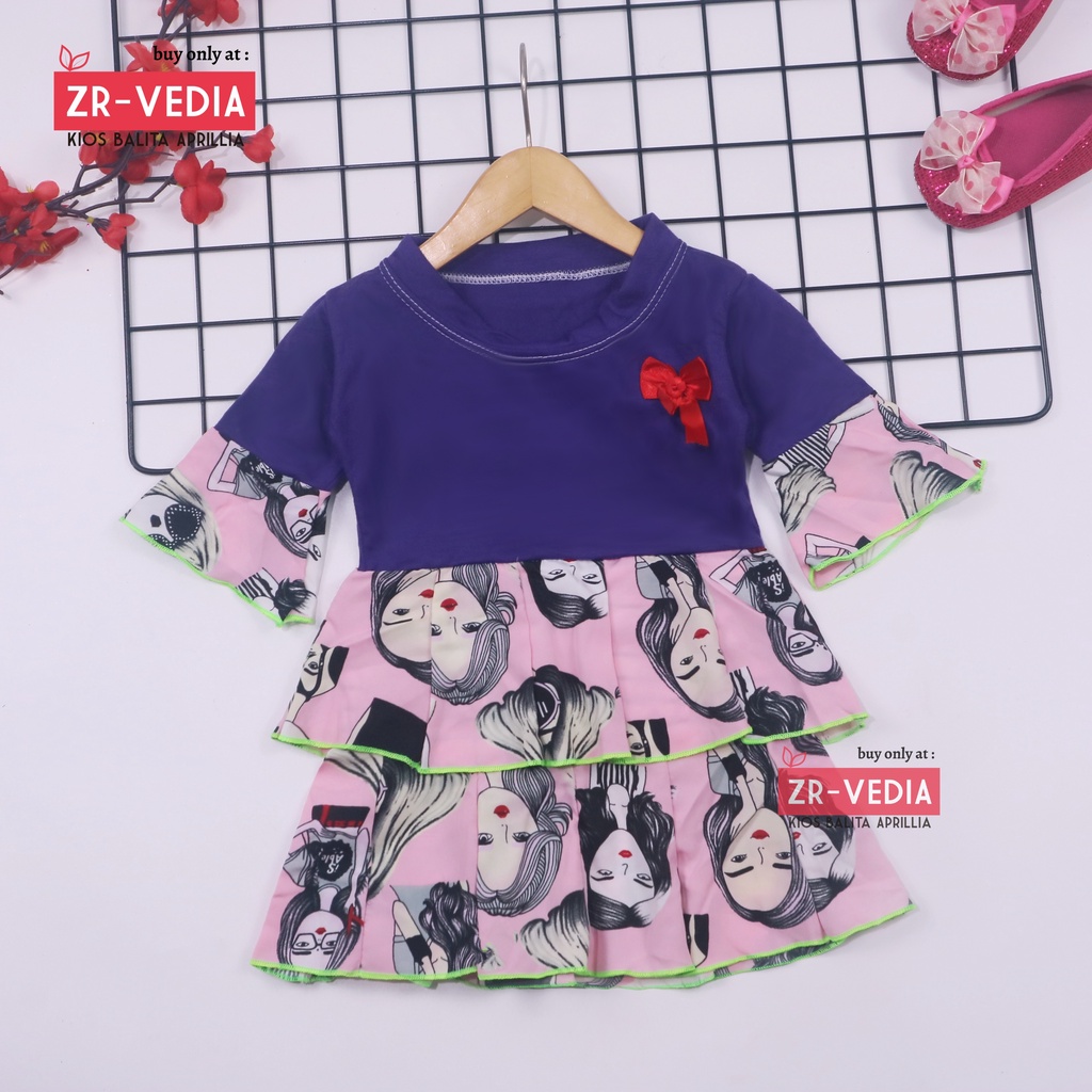 Dress Syifa uk Bayi - 2 Tahun / Dres Lengan Panjang Murah Baju Baby Perempuan Gaun Pesta Grosir