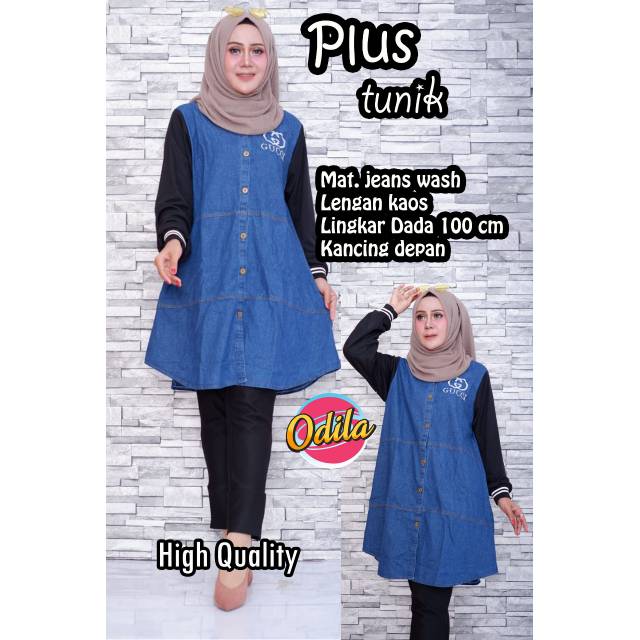 PLUS TUNIK WANITA ||  JEANS KOMBI KAOS