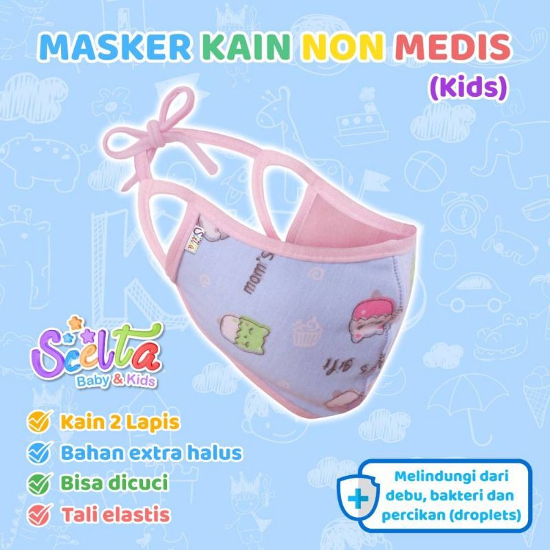 Masker Anak Tali dan cantol 2ply Bahan Extra Halus Katun  Washable