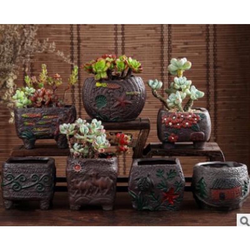 pot coklat ada motif vas bunga keramik japan japanese pot