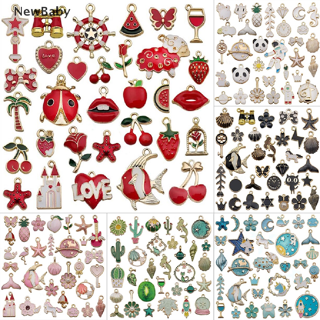 NewBaby 31Pcs/Set Fruit Animal Mixed Enamel Charms Pendants DIY Jewelry Making Craft ID