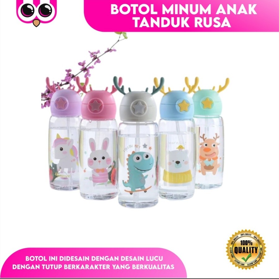 Botol Tanduk Rusa Anak Bpa Free Bottle Minum Bekal Travel Sedotan Tali