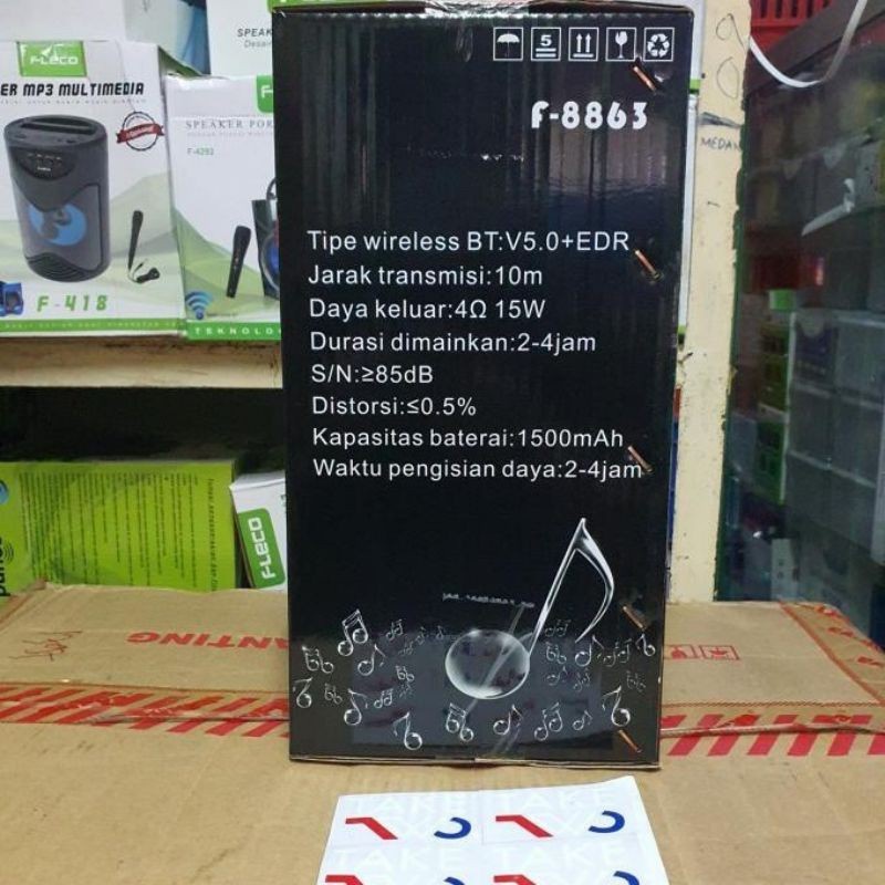 Speaker Bluetooth Portable Fleco F-8863 Gratis Microphone +Remote  Suara Bass