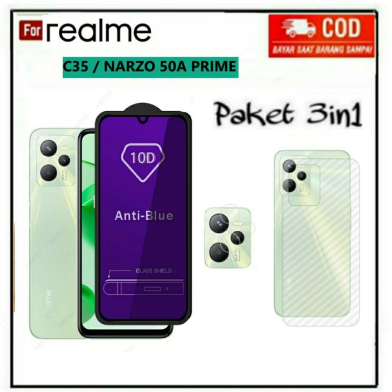 3IN1 TEMPERED GLASS BLUE LIGHT NARZO 50A PRIME 50A 50 5G 50i 50A REALME C35 C31 TG LAYAR ANTI RADIASI KACA FULL COVER