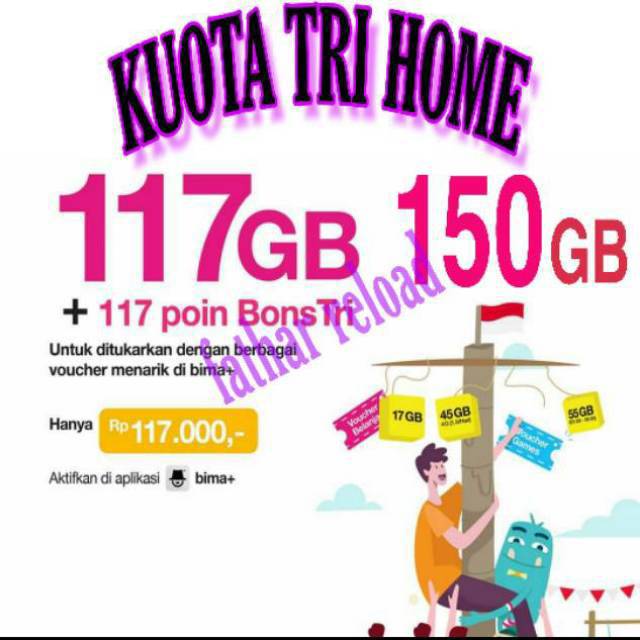 LANGSUNG MASUK  tri 3 home 117GB 150GB 120gb 30gb 60gb paket internet trhee