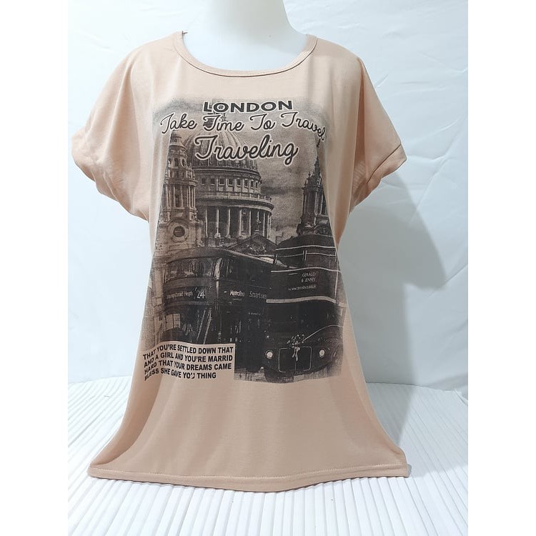 Kaos Jumbo motif LONDON/oblong Wanita lengan manset