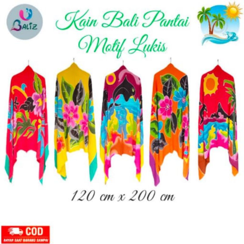 Kain Pantai / Selendang Pantai / Selimut Pantai / Sarung Bali Size Jumbo / motif Kembang Lukis