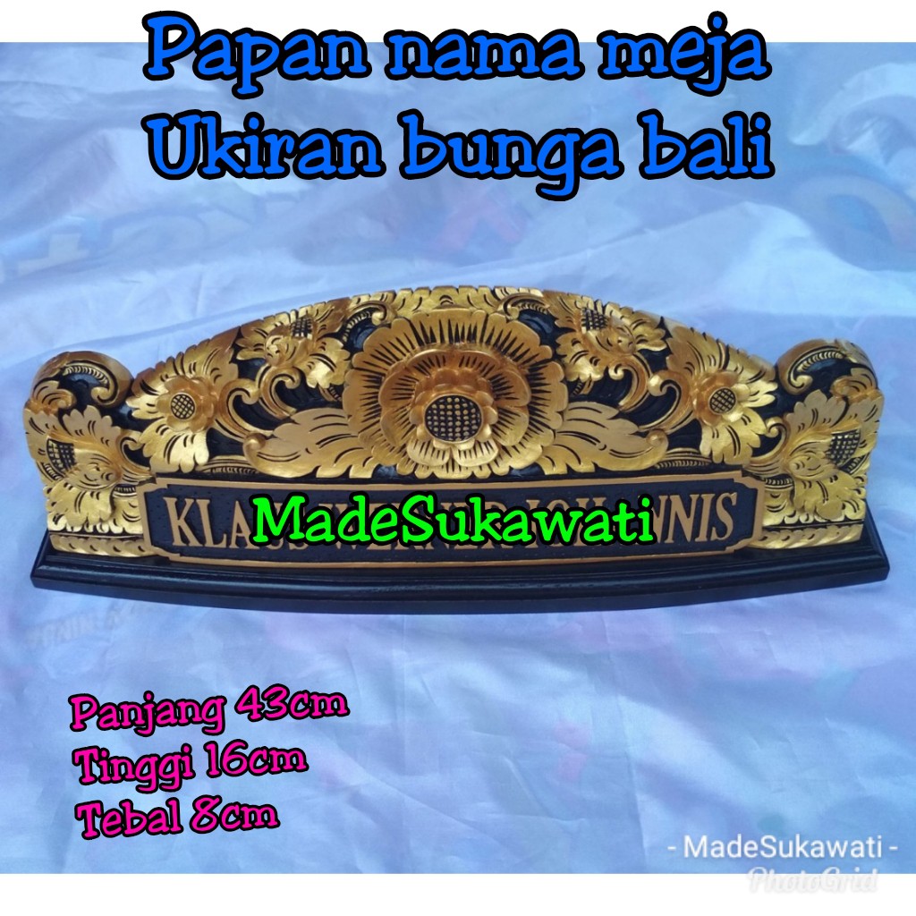 Papan Nama Meja Name plate ukiran Barong Bunga bali finishing emas Full PraDa