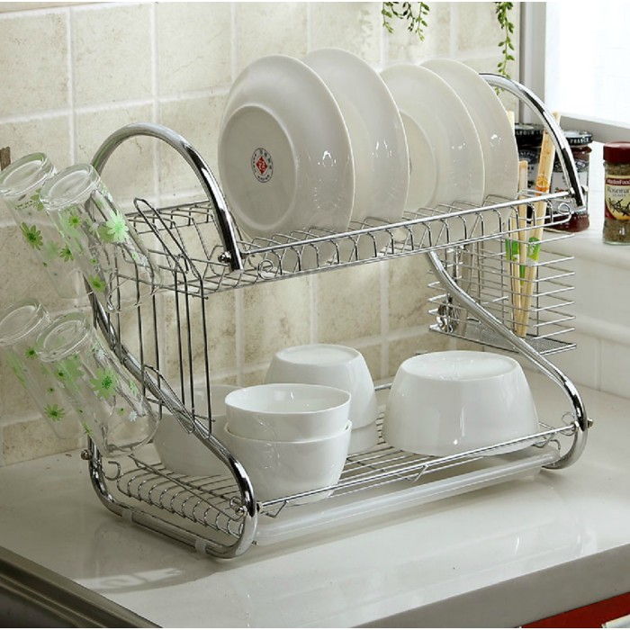  Rak  Piring  2 Susun Tingkat Dish Rack Tier Stainless Steel 