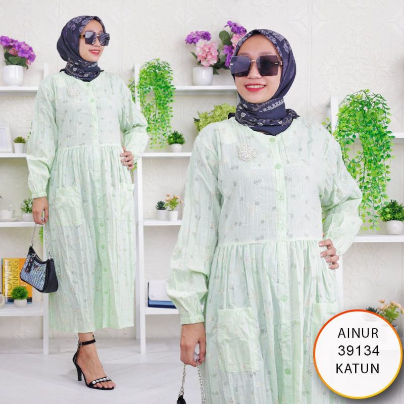 midi dress jumbo full kancing katun premium saku depan