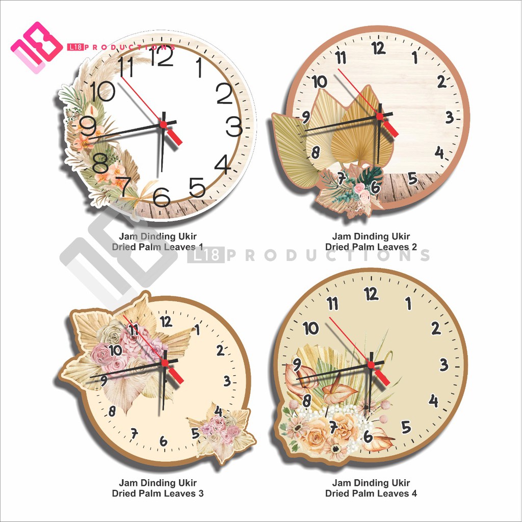 Jam Dinding Hiasan Pajangan Dekorasi Wall Decor Dried Palm Leaves Daun Kering  Kamar Shabby