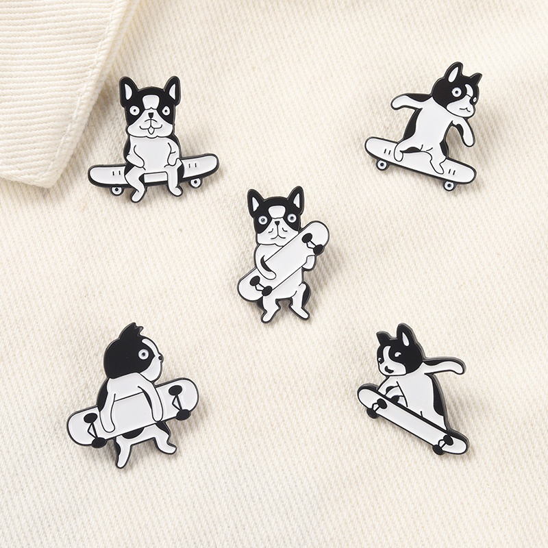 Animal Cartoon Dog Enamel Lapel Pins Dog Skateboard Badge Brooches Jewelry for Backpack Girls Women Clothes