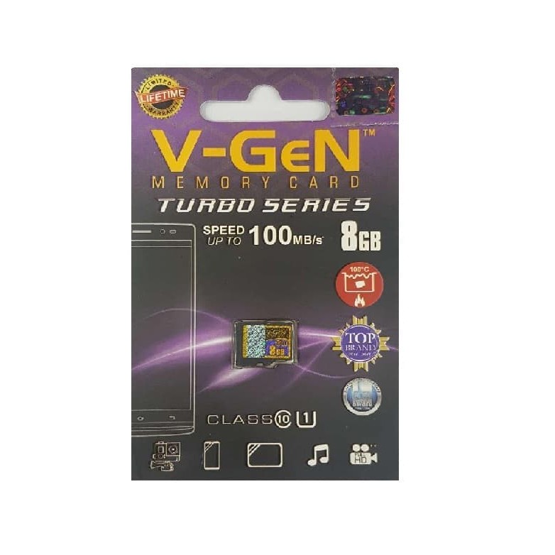 MEMORY MICRO SD 8 GB V-GEN TURBO 100MB/S CLASS 10 A1 MEMORY CARD ORIGINAL VGEN